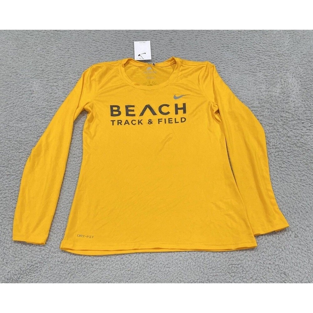 BEACH Track & Field Shirt Womens Small Yellow NCAA Nike Dri Fit Long Sleeve